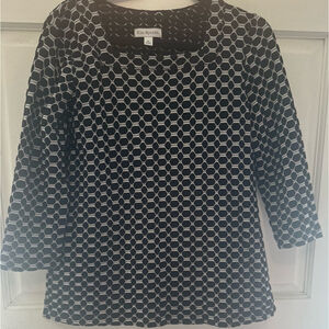 Women's Kim Rogers Top XL Black & White Pattern 3/4 Sleeve